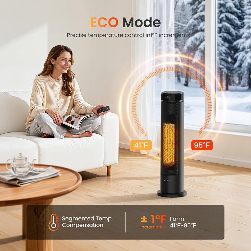 FLANUR Space Heaters for Indoor Use Large Room, 1500W Portable Electric Heater with Remote, 5 Modes, Safety Protection & Child Lock, 12H Timer, Oscillation Heater for Bedroom Home Office Black 1Pack - Image 4